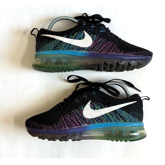 Nike Flyknit Air Max Running Walking Casual Sneaker Black Blue Purple Size 8.5 - Picture 4 of 8